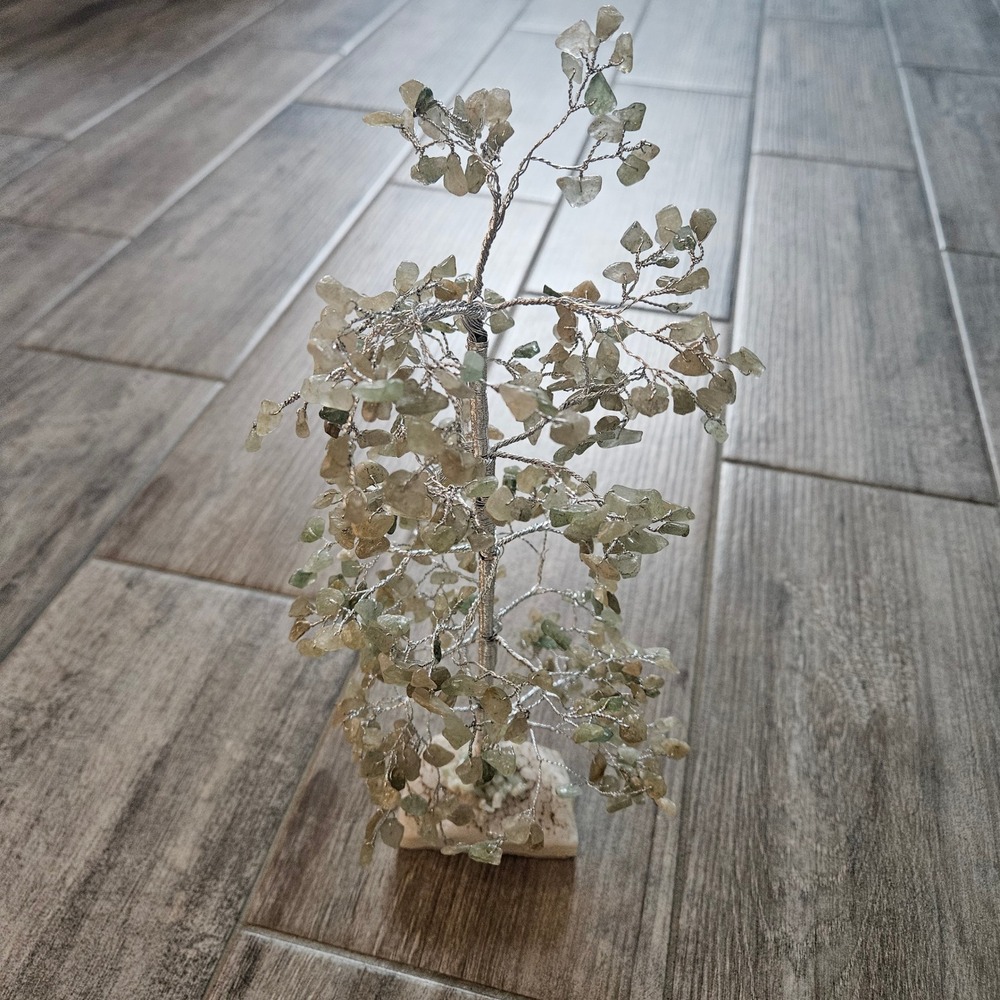 Gemstone Tree of Life Green Silver Large Bonsai Wire Sculpture Decor